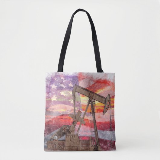 Pumpjack silhouet pastel tekening Amerikaanse vlag Tote Bag (Voorkant)