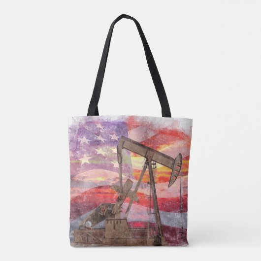 Pumpjack silhouet pastel tekening Amerikaanse vlag Tote Bag (Achterkant)