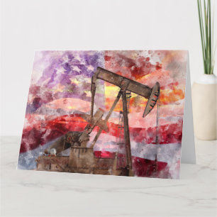 Pumpjack silhouet waterverf met American Flag Bedankkaart
