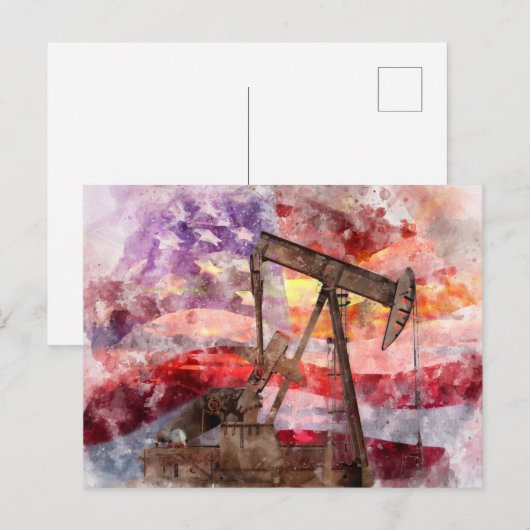 Pumpjack silhouet waterverf met American Flag Briefkaart (Voorkant / Achterkant)