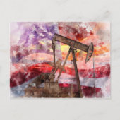 Pumpjack silhouet waterverf met American Flag Briefkaart (Voorkant)
