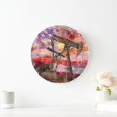 Pumpjack silhouet waterverf met American Flag Grote Klok (Huis)