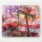 Pumpjack silhouet waterverf met American Flag Muismat (Voorkant)