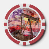 Pumpjack silhouet waterverf met American Flag Poker Chips (Voorkant)