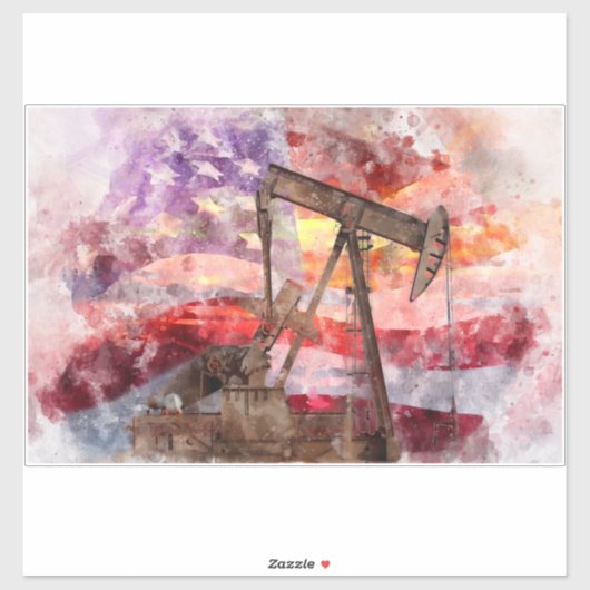 Pumpjack silhouet waterverf met American Flag Sticker (Vel)