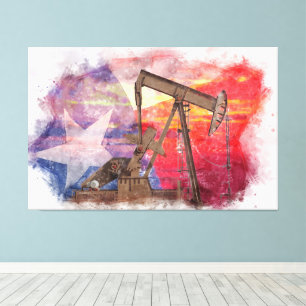 Pumpjack Texaanse icoon pasteltekening met Texas F Canvas Afdruk