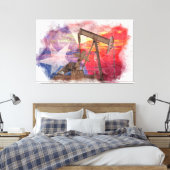 Pumpjack Texaanse icoon pasteltekening met Texas F Canvas Afdruk (Insitu (Slaapkamer))