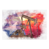 Pumpjack Texaanse icoon pasteltekening met Texas F Foto Afdruk (Voorkant)
