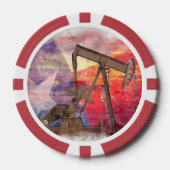 Pumpjack Texaanse icoon pasteltekening met Texas F Poker Chips (Voorkant)