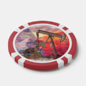 Pumpjack Texaanse icoon pasteltekening met Texas F Poker Chips (Enkel)