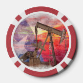 Pumpjack Texaanse icoon pasteltekening met Texas F Poker Chips (Achterkant)