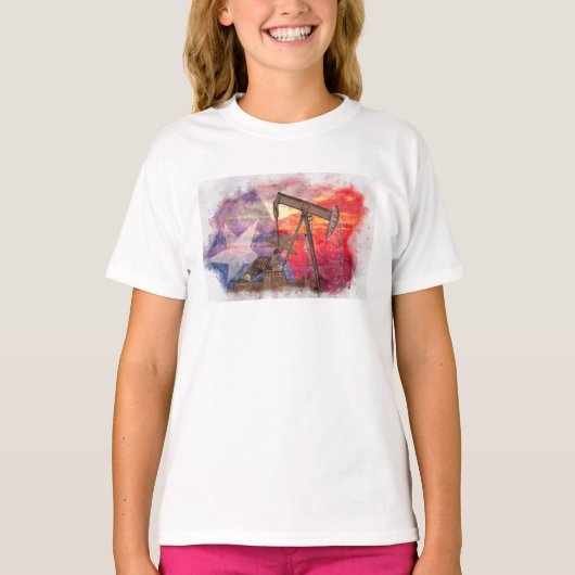 Pumpjack Texaanse icoon pasteltekening met Texas F T-shirt (Voorkant)
