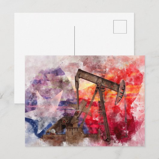 Pumpjack Texaanse icoon waterverf met Texas Flag Briefkaart (Voorkant / Achterkant)