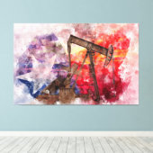 Pumpjack Texaanse icoon waterverf met Texas Flag Canvas Afdruk (Insitu (Houten vloer))