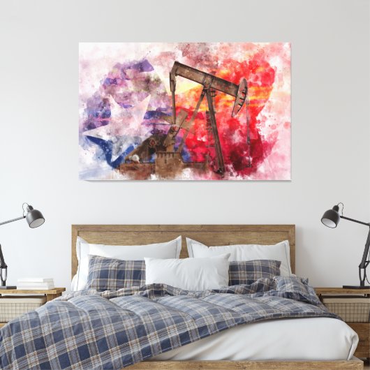Pumpjack Texaanse icoon waterverf met Texas Flag Canvas Afdruk (Insitu (Slaapkamer))