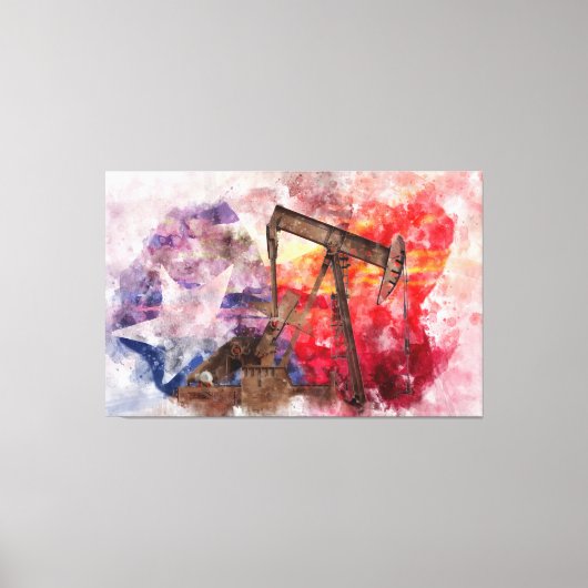Pumpjack Texaanse icoon waterverf met Texas Flag Canvas Afdruk (Voorkant)