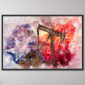 Pumpjack Texaanse icoon waterverf met Texas Flag Foto Afdruk