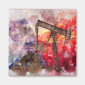 Pumpjack Texaanse icoon waterverf met Texas Flag Magneet (Voorkant)
