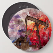 Pumpjack Texaanse icoon waterverf met Texas Flag Ronde Button 6,0 Cm (Voorkant /achterkant)