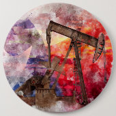 Pumpjack Texaanse icoon waterverf met Texas Flag Ronde Button 6,0 Cm (Voorkant)