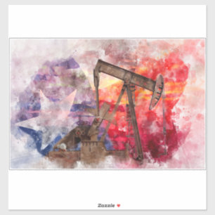 Pumpjack Texaanse icoon waterverf met Texas Flag Sticker