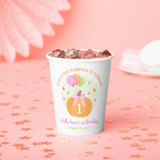 Pumpkin 1e eerste verjaardag Girl Cute Herfst Part Papieren Bekers (Insitu)