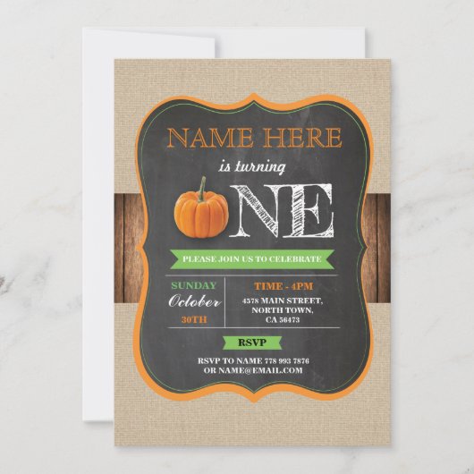 Pumpkin 1e eerste verjaardag van Chalk Invite Kaart (Voorkant)