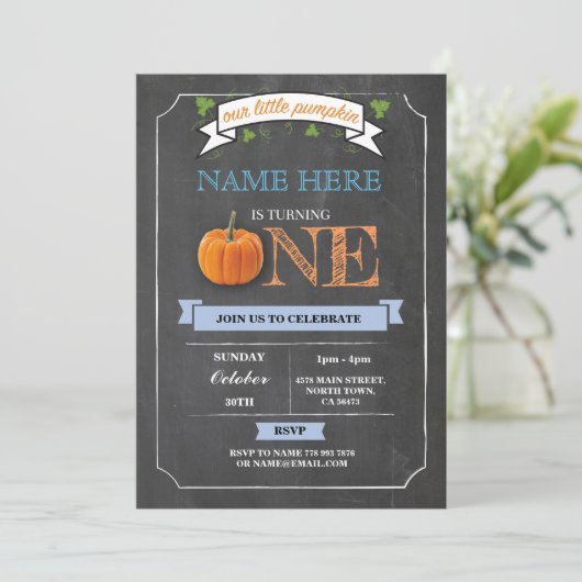 Pumpkin 1e eerste verjaardag van Chalk Invite Kaart (Staand voorkant)