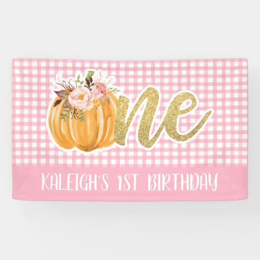 Pumpkin 1st Birthday Banner - Girl Pink Pset (Horizontaal)