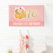 Pumpkin 1st Birthday Banner - Girl Pink Stippen (Insitu)
