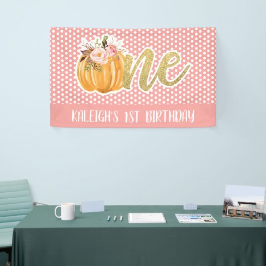 Pumpkin 1st Birthday Banner - Girl Pink Stippen (Beurs)