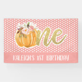 Pumpkin 1st Birthday Banner - Girl Pink Stippen (Horizontaal)
