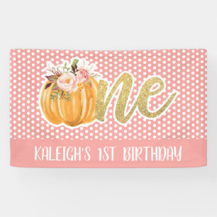 Pumpkin 1st Birthday Banner - Girl Pink Stippen