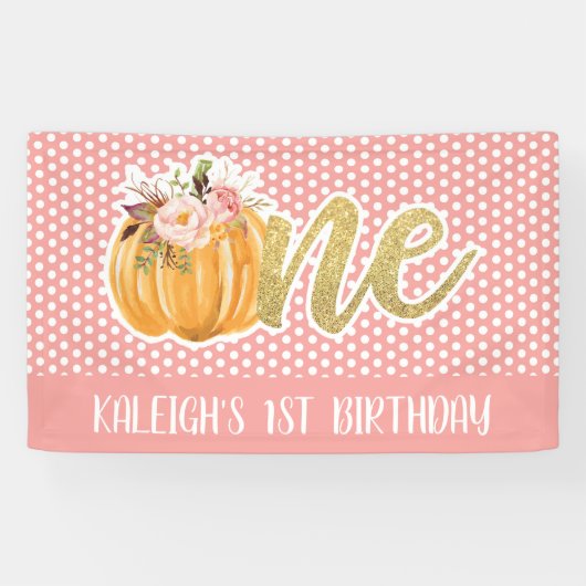 Pumpkin 1st Birthday Banner - Girl Pink Stippen (Horizontaal)
