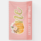 Pumpkin 1st Birthday Banner - Girl Pink Stippen (Verticaal)