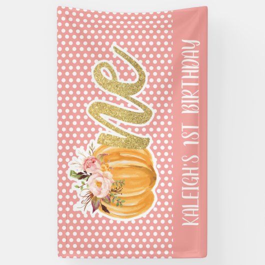 Pumpkin 1st Birthday Banner - Girl Pink Stippen (Verticaal)