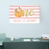 Pumpkin 1st Birthday Banner - Girl Pink Stripes (Beurs)