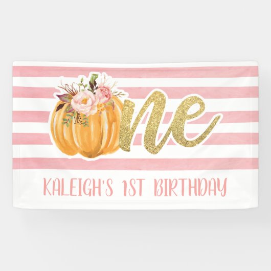 Pumpkin 1st Birthday Banner - Girl Pink Stripes (Horizontaal)