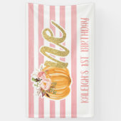 Pumpkin 1st Birthday Banner - Girl Pink Stripes (Verticaal)