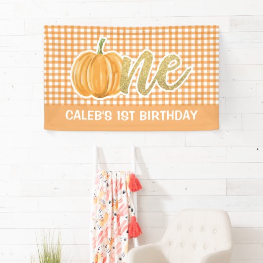 Pumpkin 1st Birthday Banner - Oranje speldenschok (Insitu)