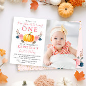Pumpkin 1st Birthday Foto van Pink Floral Autumn Kaart