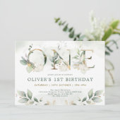 Pumpkin 1st Birthday Herfst Greenery Gold Party Kaart (Staand voorkant)