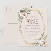 Pumpkin 1st Birthday Party Beige Briefkaart (Voorkant / Achterkant)