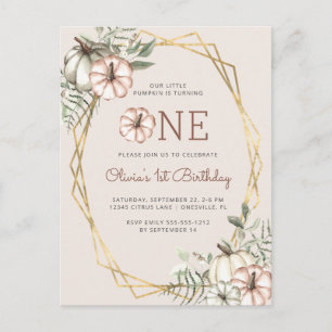 Pumpkin 1st Birthday Party Beige Briefkaart