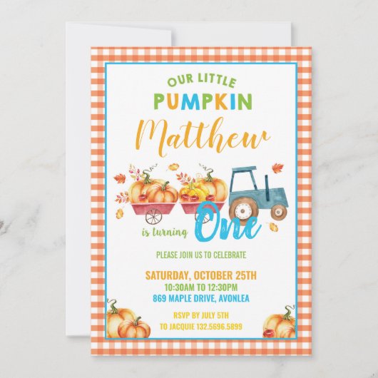 Pumpkin 1st Birthday Party Harvest Truck Boy Kaart (Voorkant)