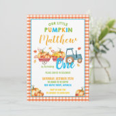 Pumpkin 1st Birthday Party Harvest Truck Boy Kaart (Staand voorkant)