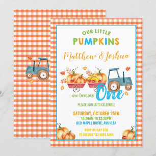 Pumpkin 1st Birthday Party Harvest Truck Twin Boys Kaart