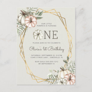 Pumpkin 1st Birthday Party Sage Green Briefkaart