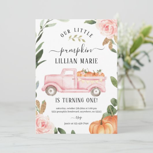 Pumpkin 1st Birthday Uitnodiging (Staand voorkant)