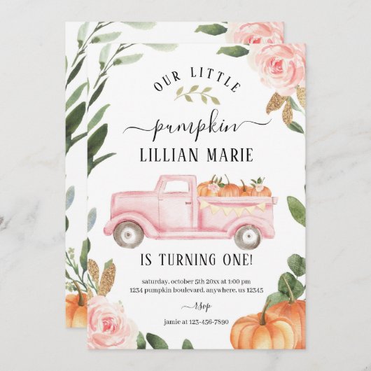 Pumpkin 1st Birthday Uitnodiging (Voorkant / Achterkant)